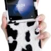 for Samsung Galaxy Z Flip 5 Case,fun Cow Pattern Design,cute Animal Imitation Skin Texture Protection Cover,plush Phone Shell with Bead Bracelet for Galaxy Z Flip 5 (with chain)