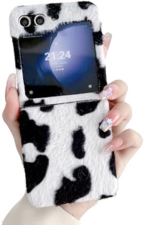 for Samsung Galaxy Z Flip 5 Case,fun Cow Pattern Design,cute Animal Imitation Skin Texture Protection Cover,plush Phone Shell with Bead Bracelet for Galaxy Z Flip 5 (with chain)