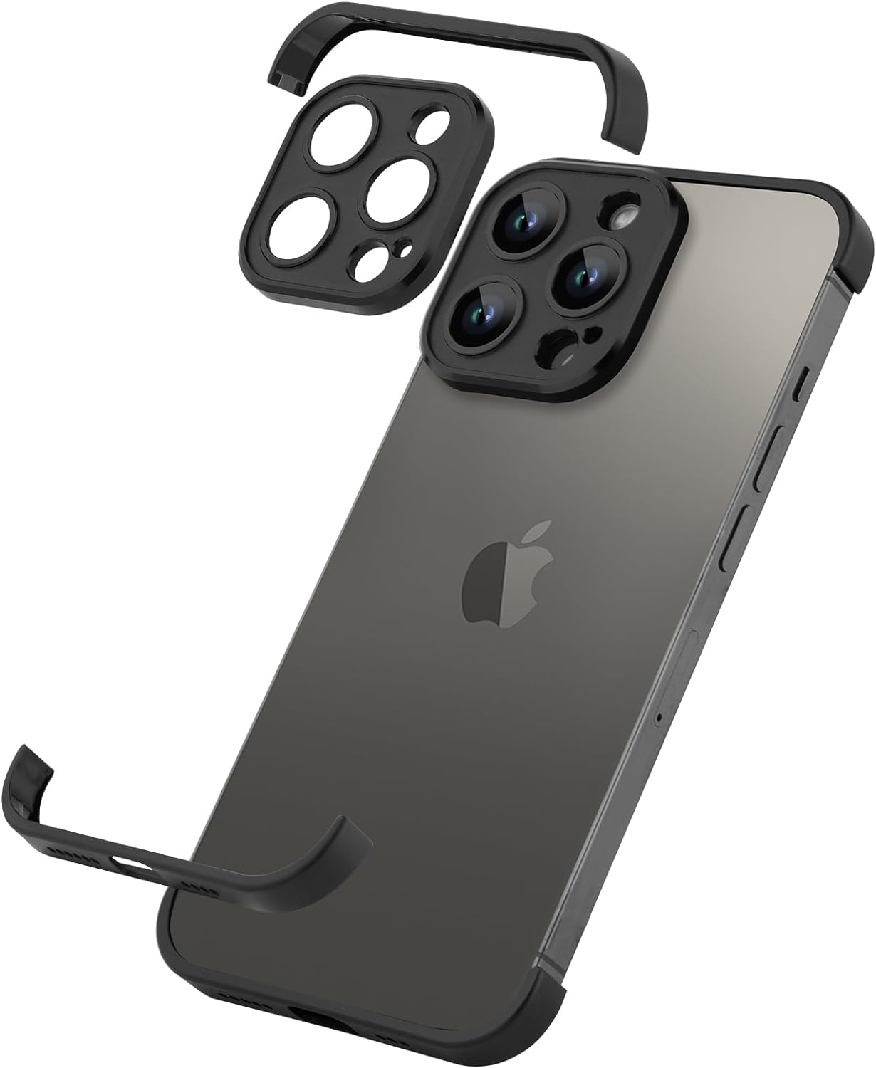 Design for Metal Frameless Phone Case Compatible with iPhone 12 Phone Models with Camera Lens Protector, Metal Shockproof Phone Cover, Minimalist Yet Protective Bumper Shell (Black Metal)