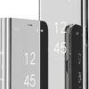 for Samsung Galaxy S22 Ultra Case Clear View Makeup Mirror Flip Cover, Galaxy S22 Ultra 5G Phone Case with Kickstand Shockproof Protective Cases Galaxy S22 Ultra 5G Shell (Silver)