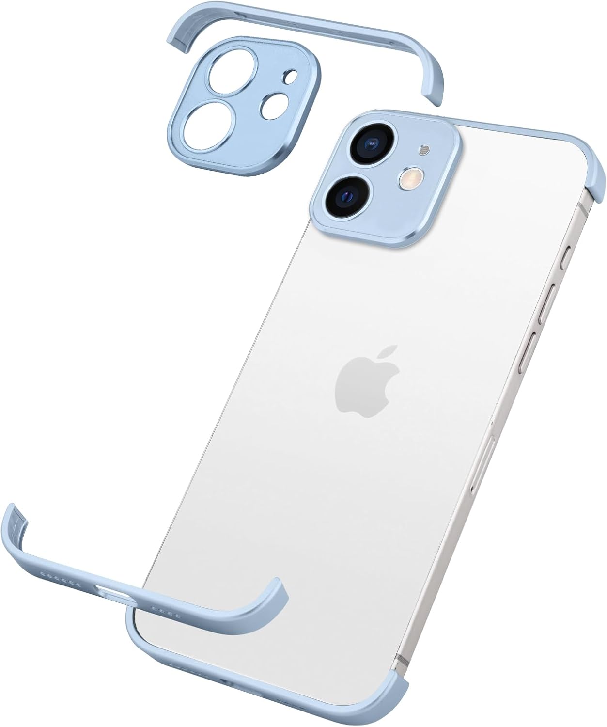 Design for Metal Frameless Phone Case Compatible with iPhone 12 Phone Models with Camera Lens Protector, Metal Shockproof Phone Cover, Minimalist Yet Protective Bumper Shell (Black Metal)