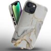 Phone Case Compatible with iPhone 14 Plus Case,Hybrid 2 Layer PC Hard Shell + Silicone Protective Case, White Gold Marble Scratch-Resistant Shockproof Cover for iPhone 14 Plus
