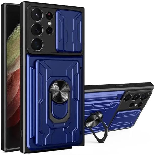 for Samsung Galaxy S21 Ultra Case with Card Holder Wallet, S21 Ultra Phone Case Kickstand Military Grade Shockproof Protection Cover for Samsung S21 Ultra 5G 6.8" Women Men Shell (Black)