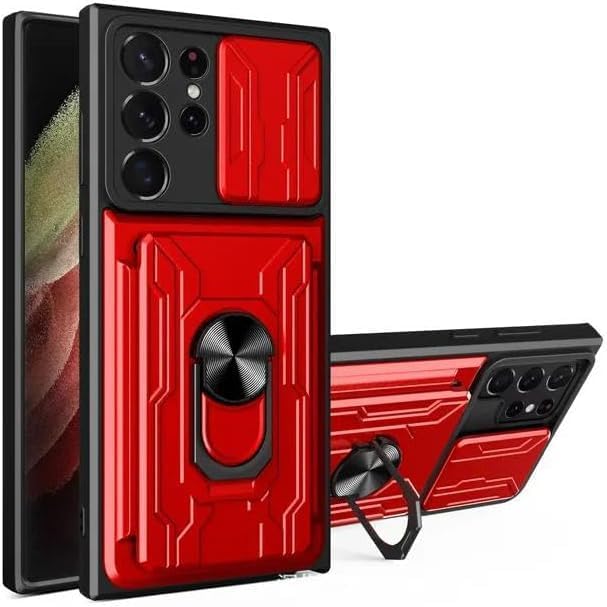 for Samsung Galaxy S21 Ultra Case with Card Holder Wallet, S21 Ultra Phone Case Kickstand Military Grade Shockproof Protection Cover for Samsung S21 Ultra 5G 6.8" Women Men Shell (Black)