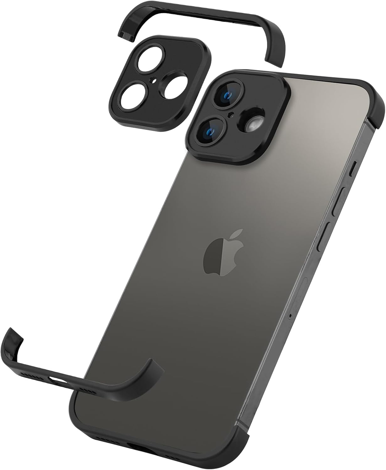 Design for Metal Frameless Phone Case Compatible with iPhone 12 Phone Models with Camera Lens Protector, Metal Shockproof Phone Cover, Minimalist Yet Protective Bumper Shell (Black Metal)