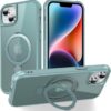 Magnetic Compatible with iPhone 14 Case with Stand [Military Grade Drop Tested][Compatible with Magnet] Ring Translucent Slim Hard Back Soft Edge, Rose Red