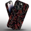 Phone Case Compatible with iPhone 14 Pro Max Case,Hybrid 2 Layer PC Hard Shell + Silicone Protective Case, Vintage Red Cherry Blossom Scratch-Resistant Shockproof Cover for iPhone 14 Pro Max