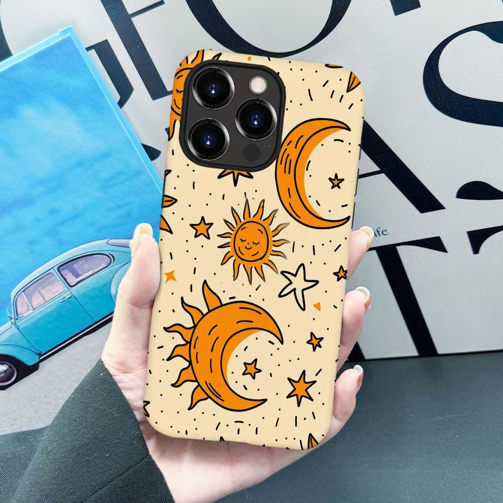 Innovatemee Case Compatible with iPhone 14 Pro Max,Vintage Sun and Star Artwork Phone Case for iPhone 14 Pro Max,Cases for Girls and Boys,Fall Prevention Hybrid 2-Layer Hard Shell Phone Case