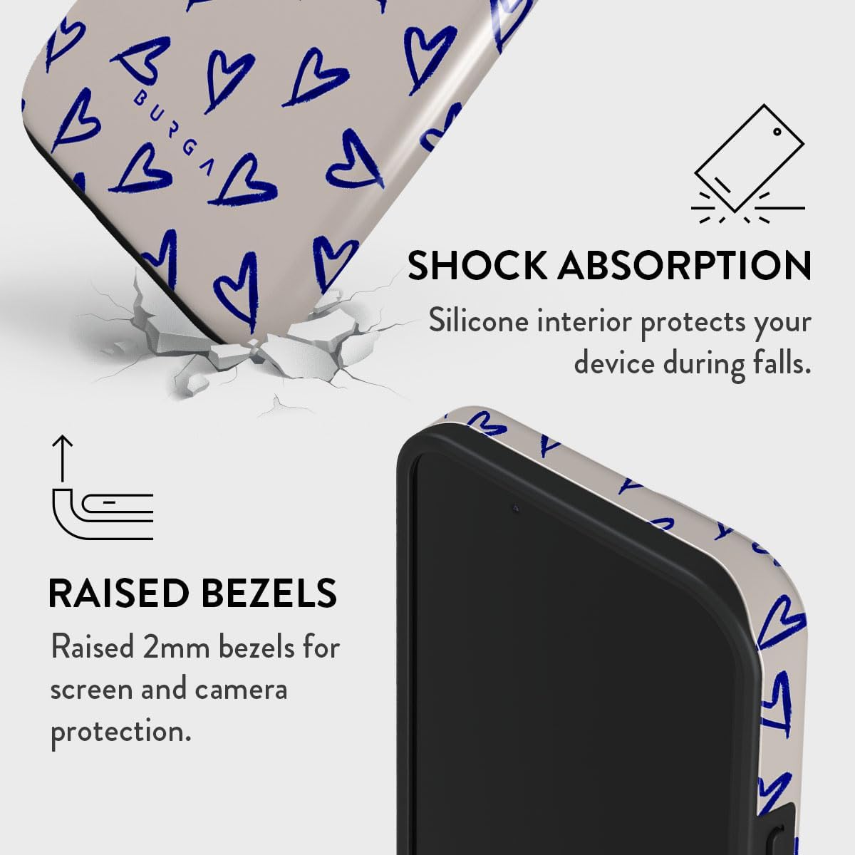 Phone Case Compatible with iPhone 14 Plus - Hybrid 2-Layer Hard Shell + Silicone Protective Case - Blue Hearts Love Kiss Amor - Scratch-Resistant Shockproof Cover