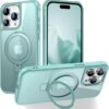Magnetic Compatible with iPhone 14 Case with Stand [Military Grade Drop Tested][Compatible with Magnet] Ring Translucent Slim Hard Back Soft Edge, Rose Red