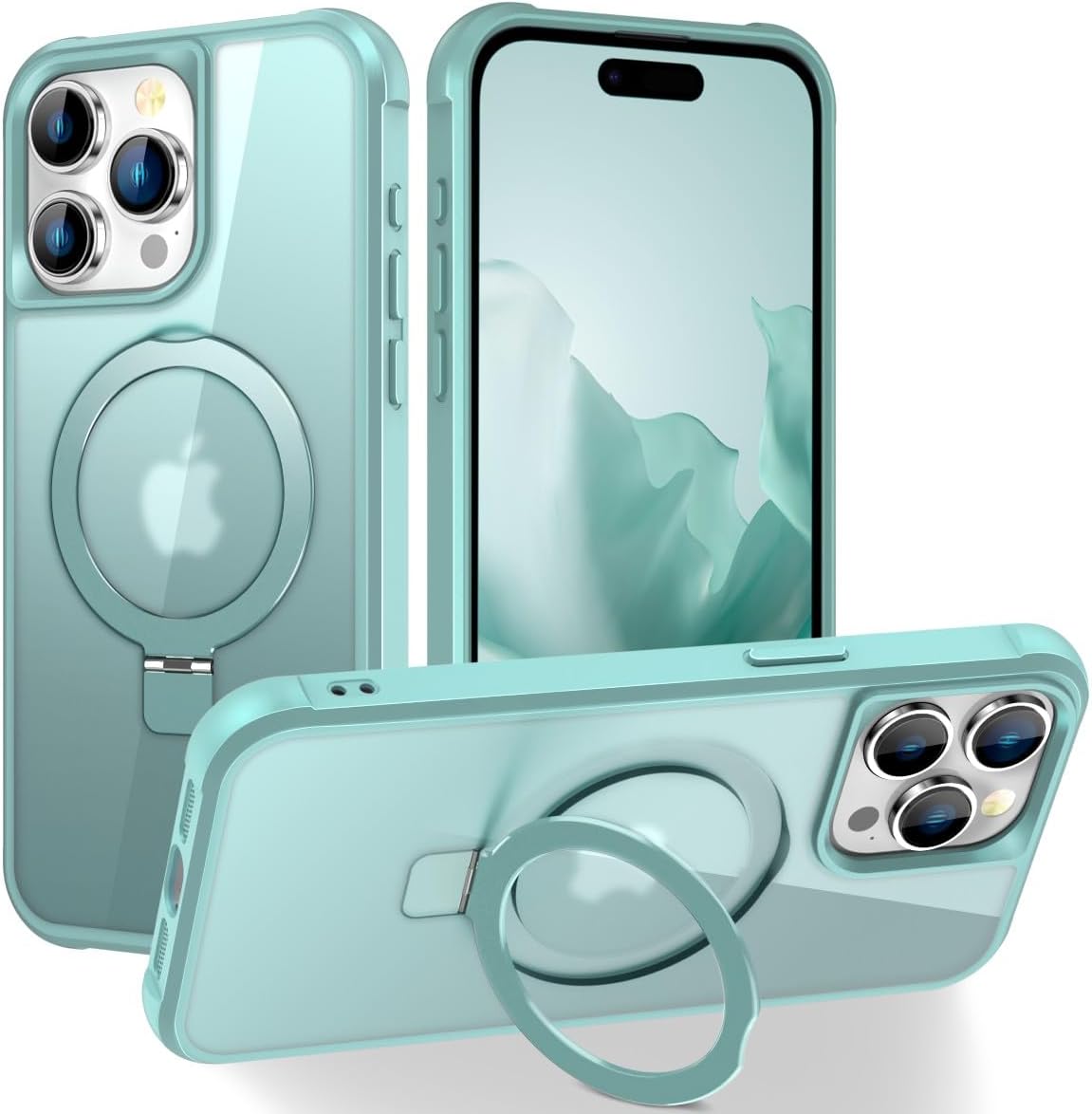 Magnetic Compatible with iPhone 14 Case with Stand [Military Grade Drop Tested][Compatible with Magnet] Ring Translucent Slim Hard Back Soft Edge, Rose Red