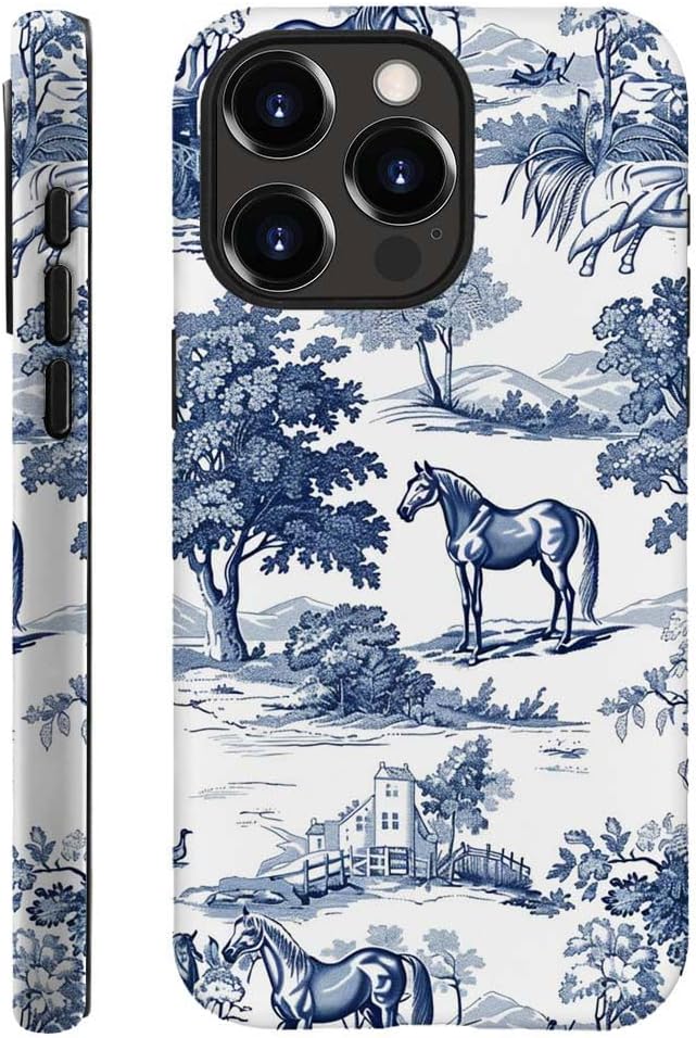 for iPhone 14 Pro Case,HH2 Wild Desert Horse Manor Hybrid 2 Layer Hard Shell Silicone Protective Pattern Design Case
