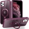 Magnetic Compatible with iPhone 14 Case with Stand [Military Grade Drop Tested][Compatible with Magnet] Ring Translucent Slim Hard Back Soft Edge, Rose Red