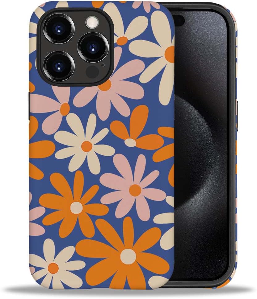Phone Case Compatible with iPhone 14 Pro Max Case,Hybrid 2 Layer PC Hard Shell + Silicone Protective Case, Vintage Red Cherry Blossom Scratch-Resistant Shockproof Cover for iPhone 14 Pro Max