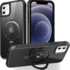 Magnetic Compatible with iPhone 14 Case with Stand [Military Grade Drop Tested][Compatible with Magnet] Ring Translucent Slim Hard Back Soft Edge, Rose Red