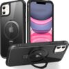 Magnetic Compatible with iPhone 14 Case with Stand [Military Grade Drop Tested][Compatible with Magnet] Ring Translucent Slim Hard Back Soft Edge, Rose Red