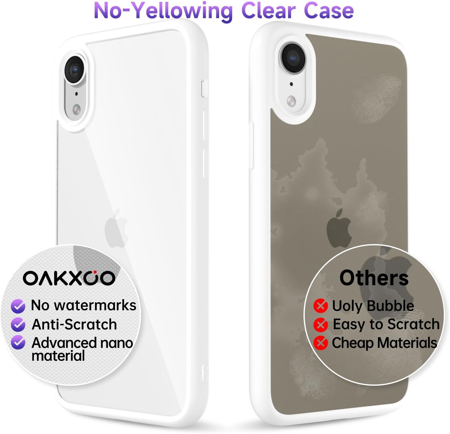 Thin Slim Clear case for iPhone XR, Transparent Hybrid Hard Shell Plastic & Soft Silicone Rubber Bumper, Non-Yellow Acrylic Protective Lightweight Cover for Women, White