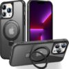 Magnetic Compatible with iPhone 14 Case with Stand [Military Grade Drop Tested][Compatible with Magnet] Ring Translucent Slim Hard Back Soft Edge, Rose Red