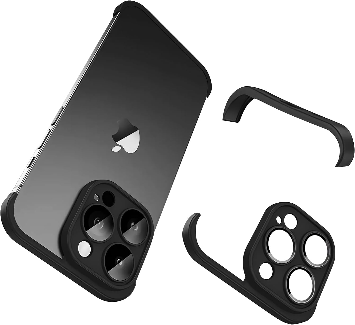 Design for Metal Frameless Phone Case Compatible with iPhone 12 Phone Models with Camera Lens Protector, Metal Shockproof Phone Cover, Minimalist Yet Protective Bumper Shell (Black Metal)