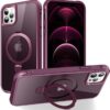Magnetic Compatible with iPhone 14 Case with Stand [Military Grade Drop Tested][Compatible with Magnet] Ring Translucent Slim Hard Back Soft Edge, Rose Red
