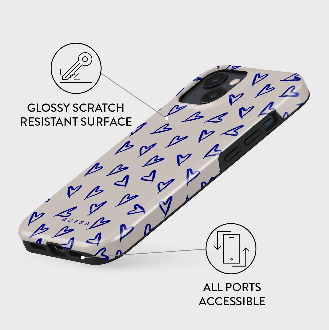 Phone Case Compatible with iPhone 14 Plus - Hybrid 2-Layer Hard Shell + Silicone Protective Case - Blue Hearts Love Kiss Amor - Scratch-Resistant Shockproof Cover