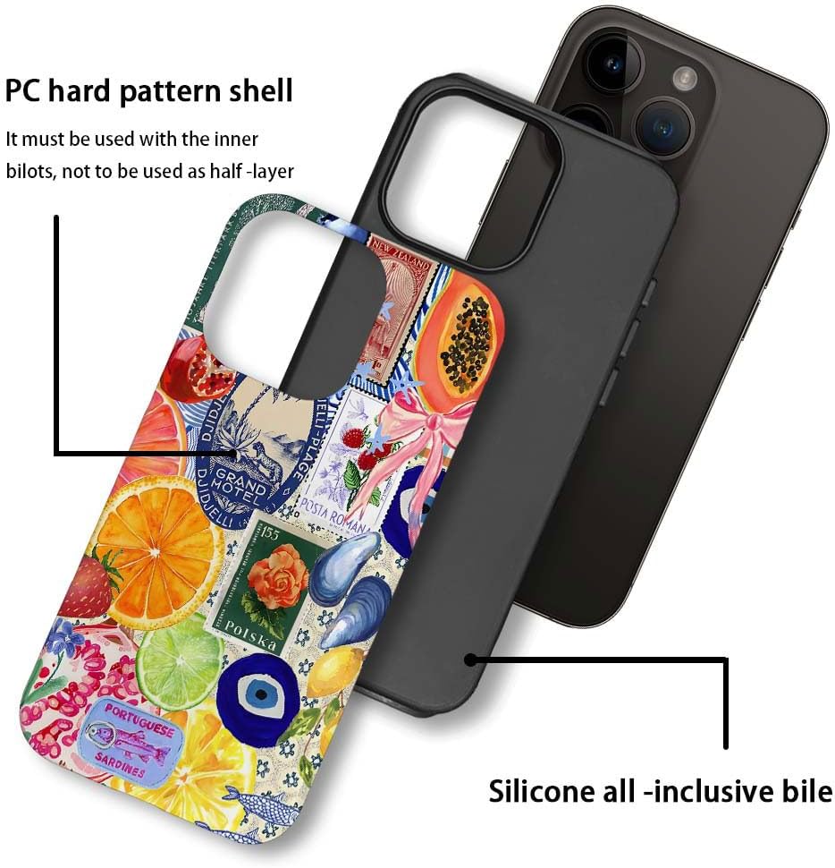 Compatible with for iPhone 14,Fruit Lemon European Summer Collage Phone Case for Girl Women Boy Men,Scratch Resistant Shockproof Cover Case for iPhone 14