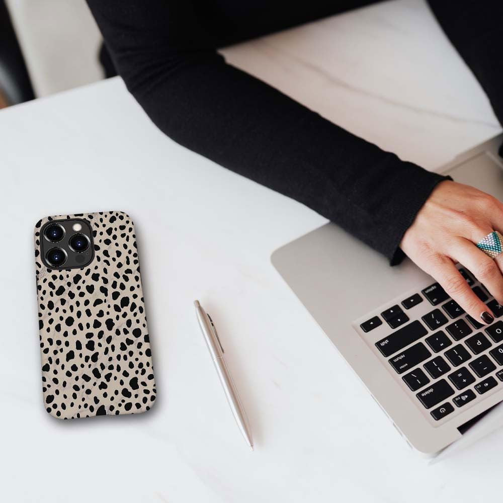 Case Compatible with iPhone 14 Pro Max,Black Polka Dots Marble Pattern-Almond Latte Pattern Design Case for iPhone 14 Pro Max Cases,Dustproof Protective Hybrid 2-Layer Hard Shell Phone Case