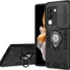 Compatible with 11 F 5G / F25 Pro 5G Bracket Shell,Camera Lens Protection Kickstand Car Mount 2 in 1 Anti-Fall Phone Case Cover Black