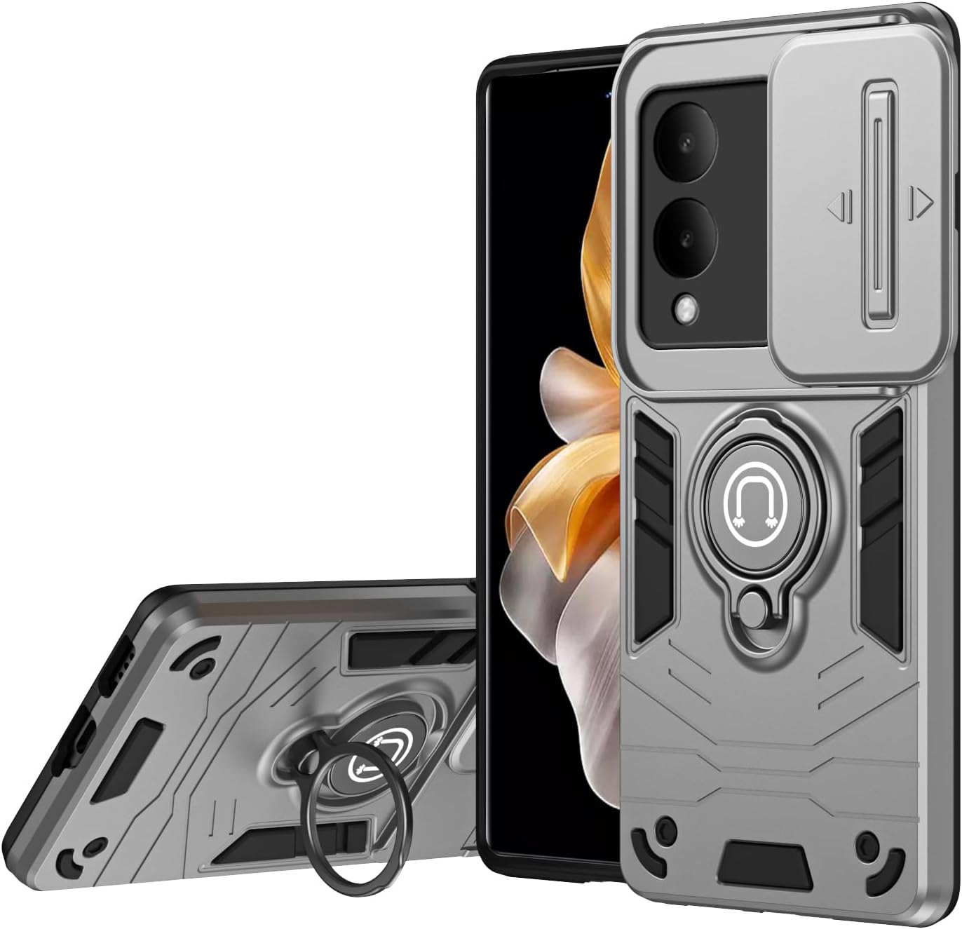 Compatible with 11 F 5G / F25 Pro 5G Bracket Shell,Camera Lens Protection Kickstand Car Mount 2 in 1 Anti-Fall Phone Case Cover Black