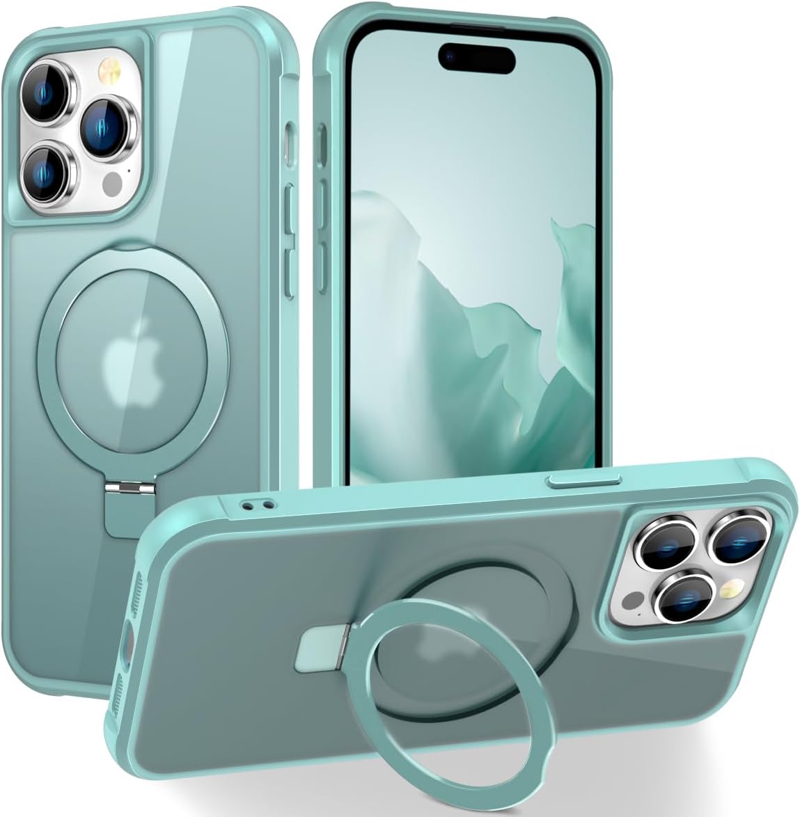 Magnetic Compatible with iPhone 14 Case with Stand [Military Grade Drop Tested][Compatible with Magnet] Ring Translucent Slim Hard Back Soft Edge, Rose Red
