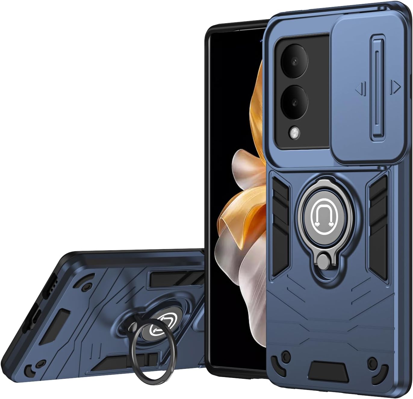 Compatible with 11 F 5G / F25 Pro 5G Bracket Shell,Camera Lens Protection Kickstand Car Mount 2 in 1 Anti-Fall Phone Case Cover Black