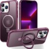 Magnetic Compatible with iPhone 14 Case with Stand [Military Grade Drop Tested][Compatible with Magnet] Ring Translucent Slim Hard Back Soft Edge, Rose Red