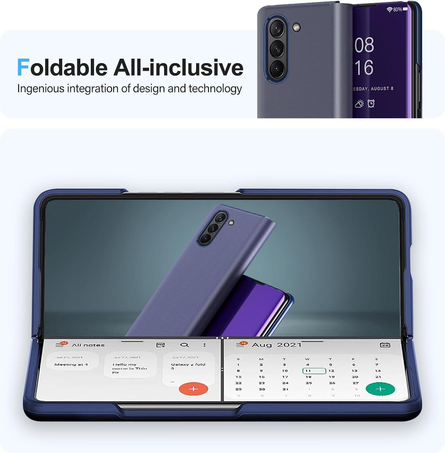 Galaxy Z Fold 6 Cover Cases Compatible with Samsung Z Fold 6 Flip Cell Phone Case Clear View Mirror Flip Cover PU Leather with Kickstand Protective Cover for Samsung Galaxy Z Fold 6 (Purple)
