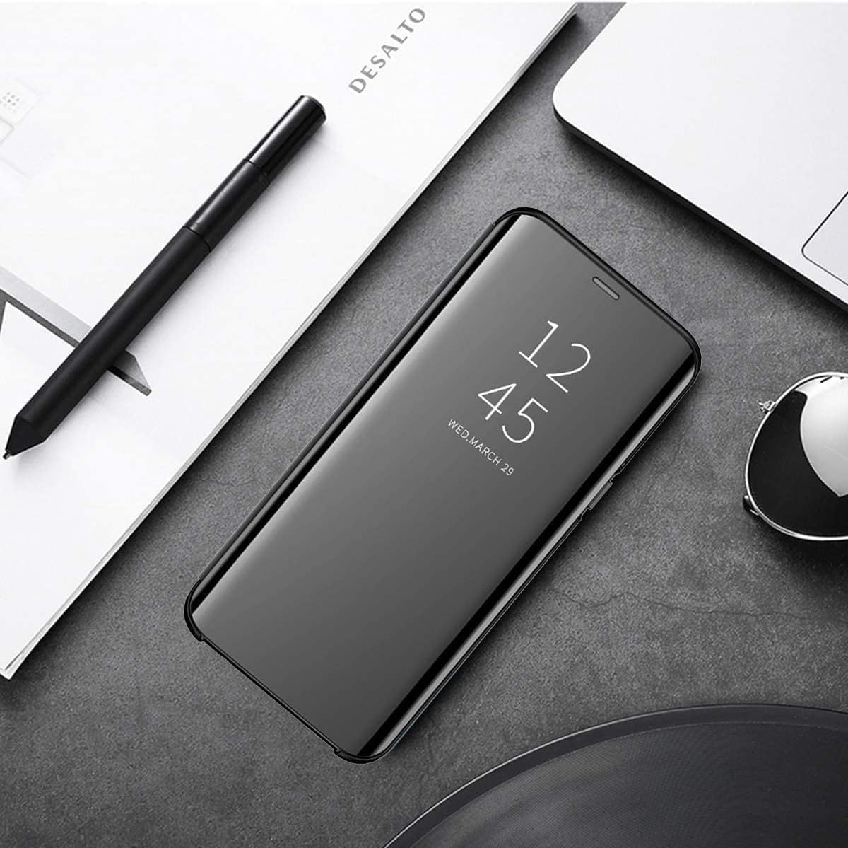 for Samsung Galaxy S22 Ultra Case Clear View Makeup Mirror Flip Cover, Galaxy S22 Ultra 5G Phone Case with Kickstand Shockproof Protective Cases Galaxy S22 Ultra 5G Shell (Silver)