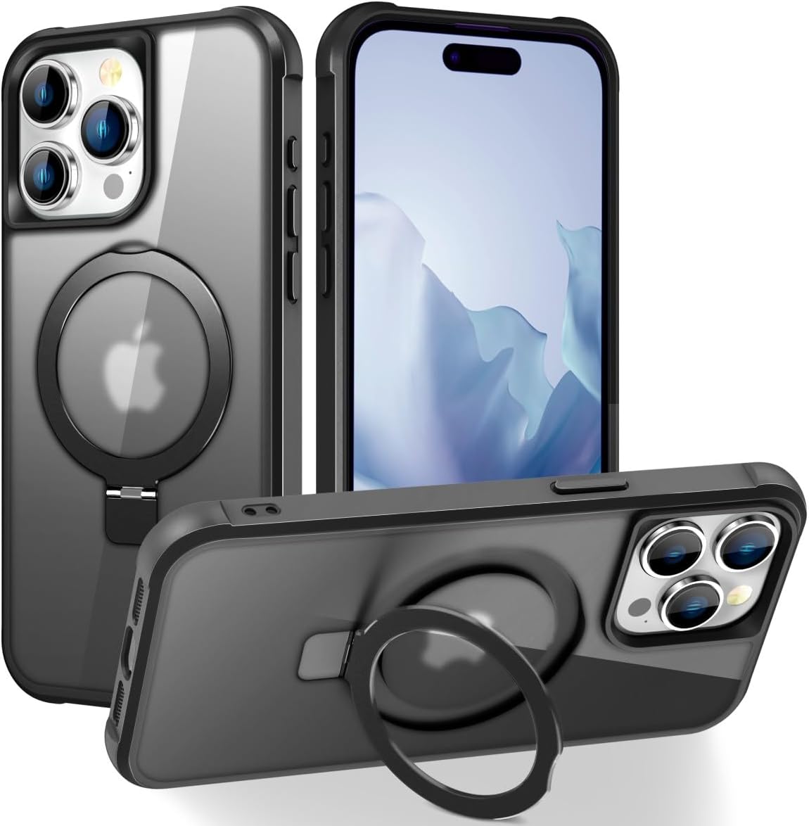 Magnetic Compatible with iPhone 14 Case with Stand [Military Grade Drop Tested][Compatible with Magnet] Ring Translucent Slim Hard Back Soft Edge, Rose Red