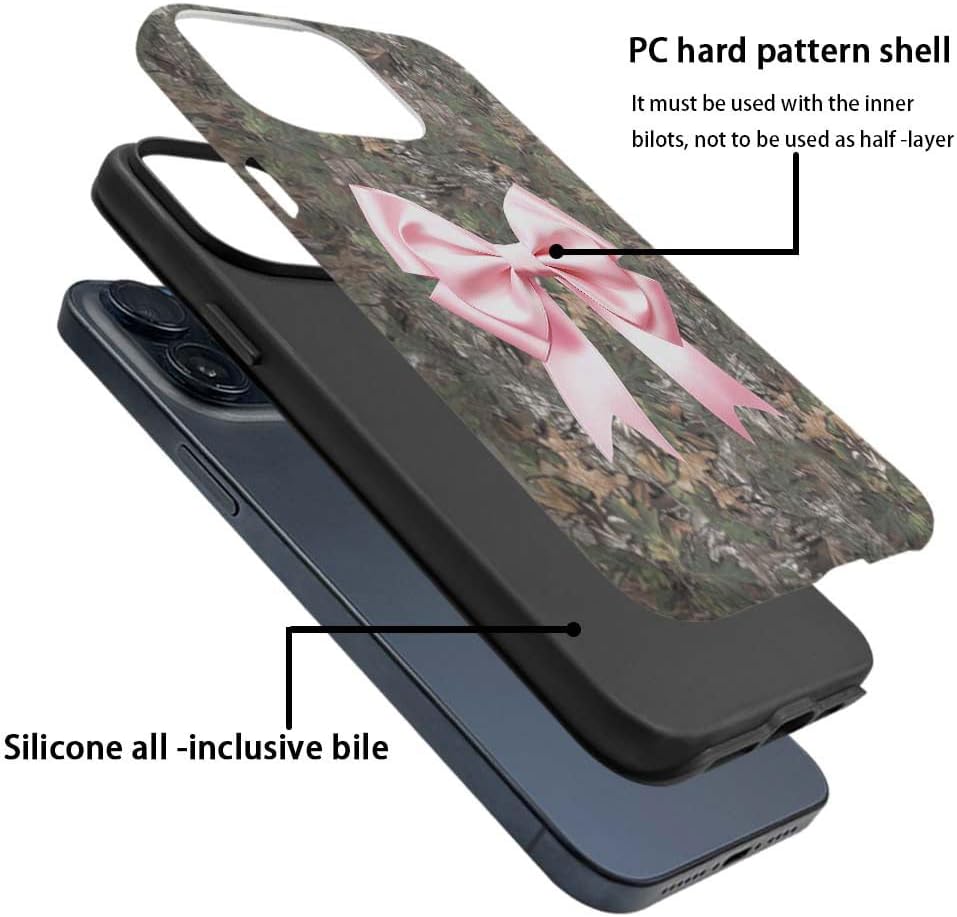 for iPhone 14 Plus Case,HH2 Camouflage Bow Hybrid 2 Layer Hard Shell Silicone Protective Pattern Design Case