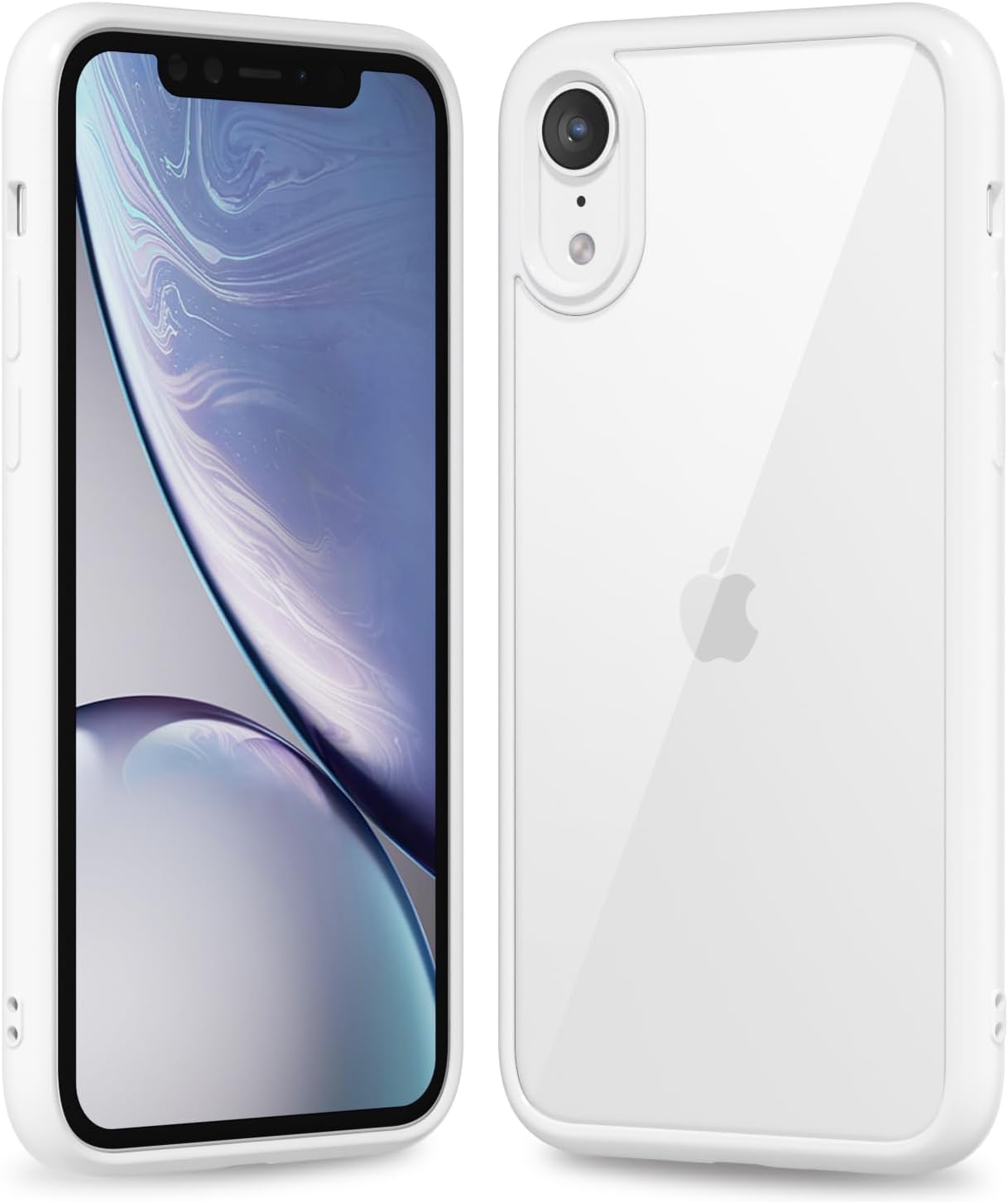 Thin Slim Clear case for iPhone XR, Transparent Hybrid Hard Shell Plastic & Soft Silicone Rubber Bumper, Non-Yellow Acrylic Protective Lightweight Cover for Women, White
