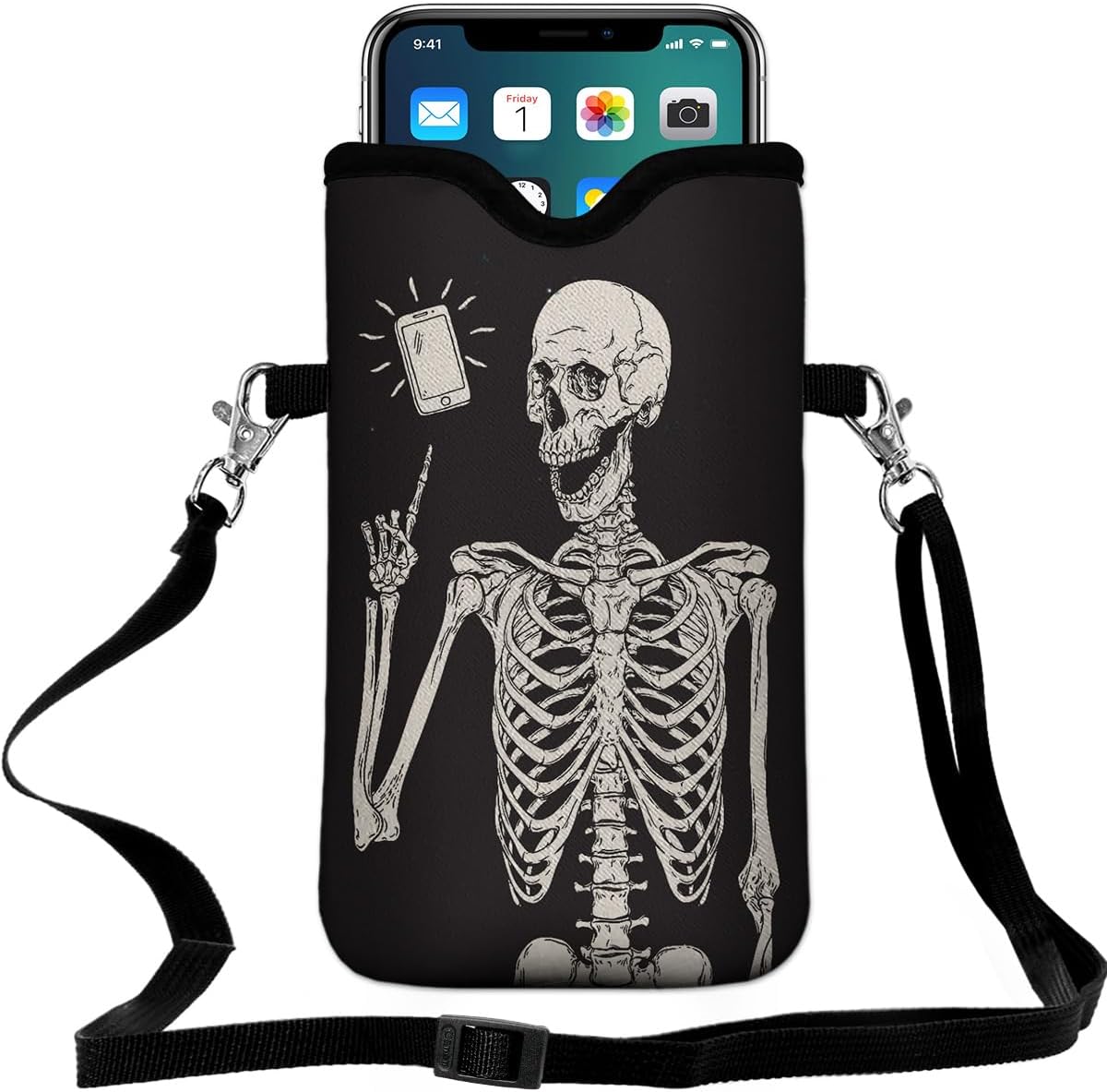 Universal Neoprene Cell Phone Pouch 7.1 X 4 in Mobile Protection Case Bag with Crossbody Strap/Neck Lanyard Beach Starfish Shells