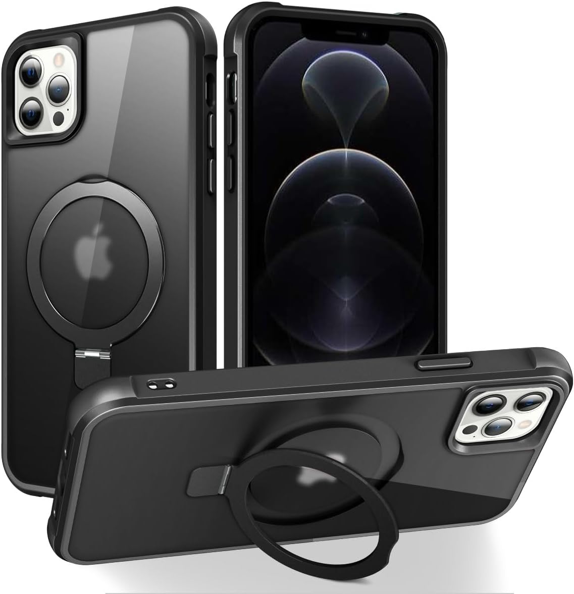 Magnetic Compatible with iPhone 14 Case with Stand [Military Grade Drop Tested][Compatible with Magnet] Ring Translucent Slim Hard Back Soft Edge, Rose Red