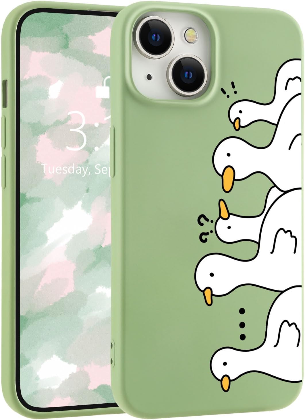 for iPhone 13 Case, Cute Kawaii Panda Pink Liquid Silicone Slim Fit Soft Gel Rubber Protective Phone Cover for Women Girls