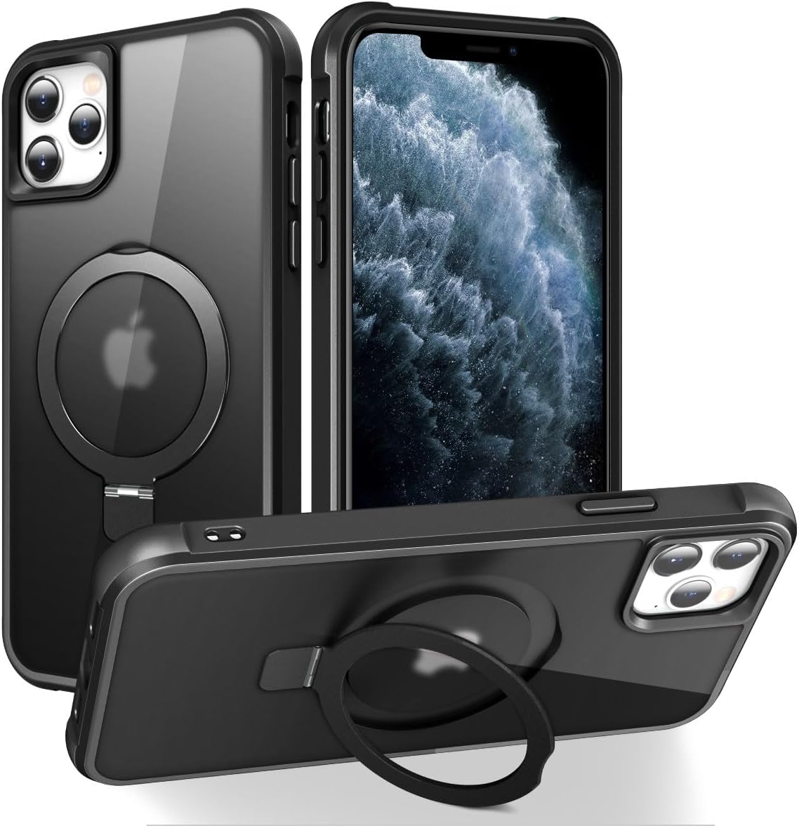Magnetic Compatible with iPhone 14 Case with Stand [Military Grade Drop Tested][Compatible with Magnet] Ring Translucent Slim Hard Back Soft Edge, Rose Red