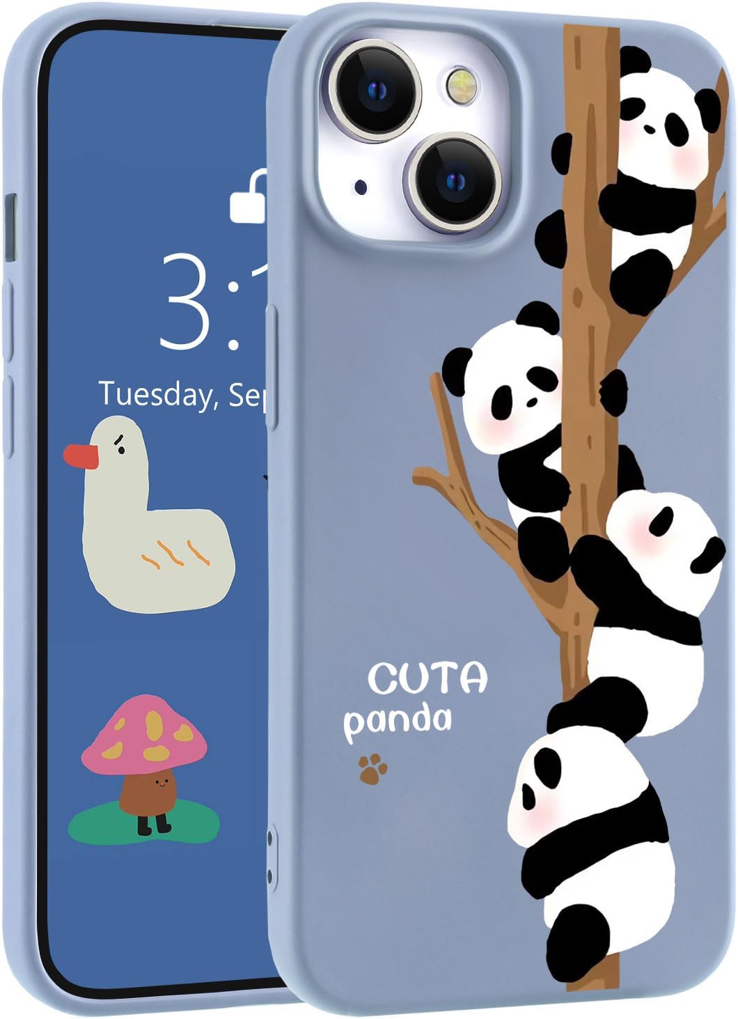 for iPhone 13 Case, Cute Kawaii Panda Pink Liquid Silicone Slim Fit Soft Gel Rubber Protective Phone Cover for Women Girls