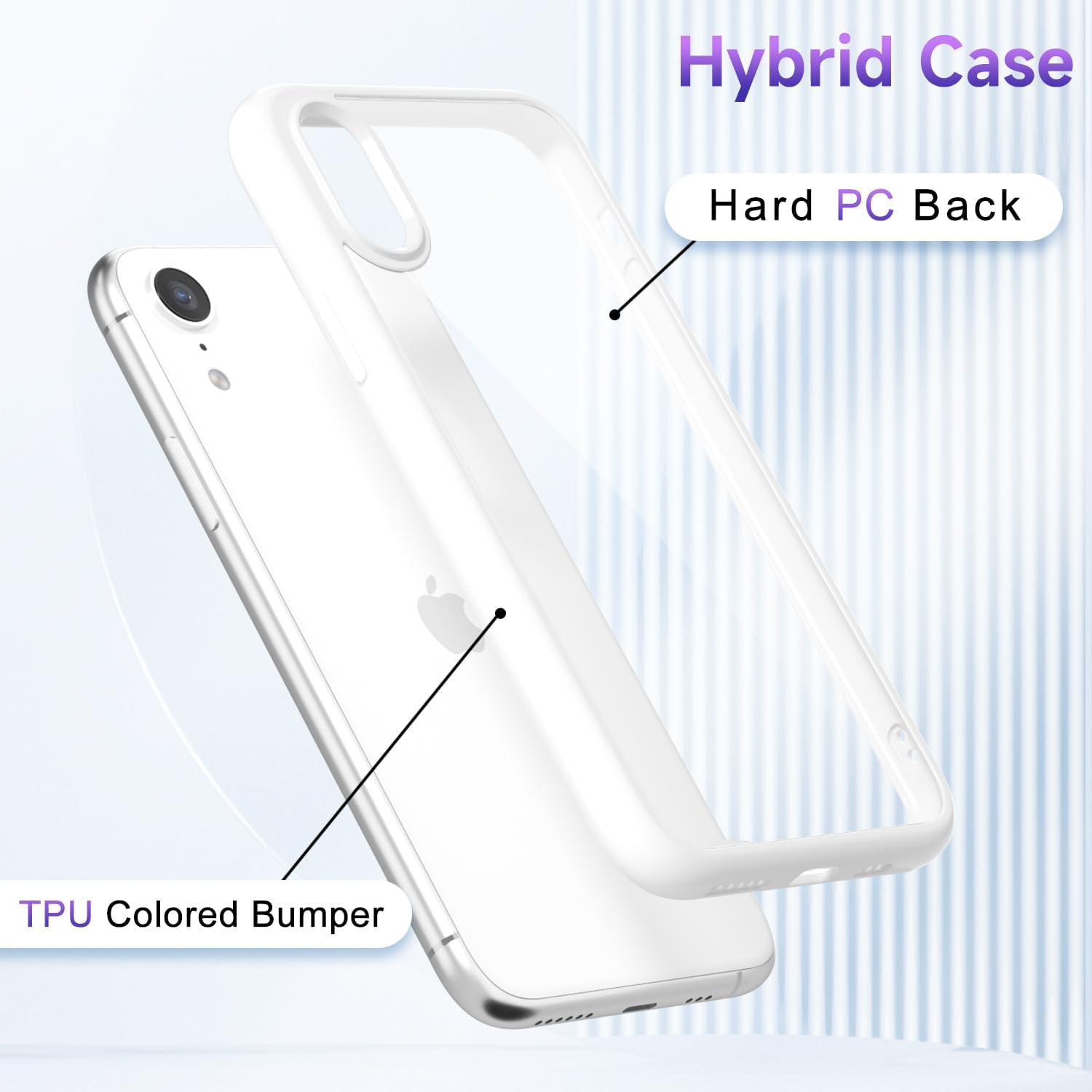 Thin Slim Clear case for iPhone XR, Transparent Hybrid Hard Shell Plastic & Soft Silicone Rubber Bumper, Non-Yellow Acrylic Protective Lightweight Cover for Women, White