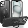 Magnetic Compatible with iPhone 14 Case with Stand [Military Grade Drop Tested][Compatible with Magnet] Ring Translucent Slim Hard Back Soft Edge, Rose Red