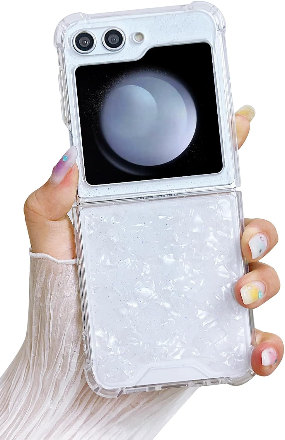 61hl0OXXJ2L._AC_SL1500 Compatible with Galaxy Flip 6 Case Women Girls Flexible TPU Sequin Sparkle Glitter Shockproof Protective Phone Cover for Galaxy Z Flip 6 (Shell Colorful)