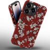 Phone Case Compatible with iPhone 14 Pro Max Case,Hybrid 2 Layer PC Hard Shell + Silicone Protective Case, Vintage Red Cherry Blossom Scratch-Resistant Shockproof Cover for iPhone 14 Pro Max