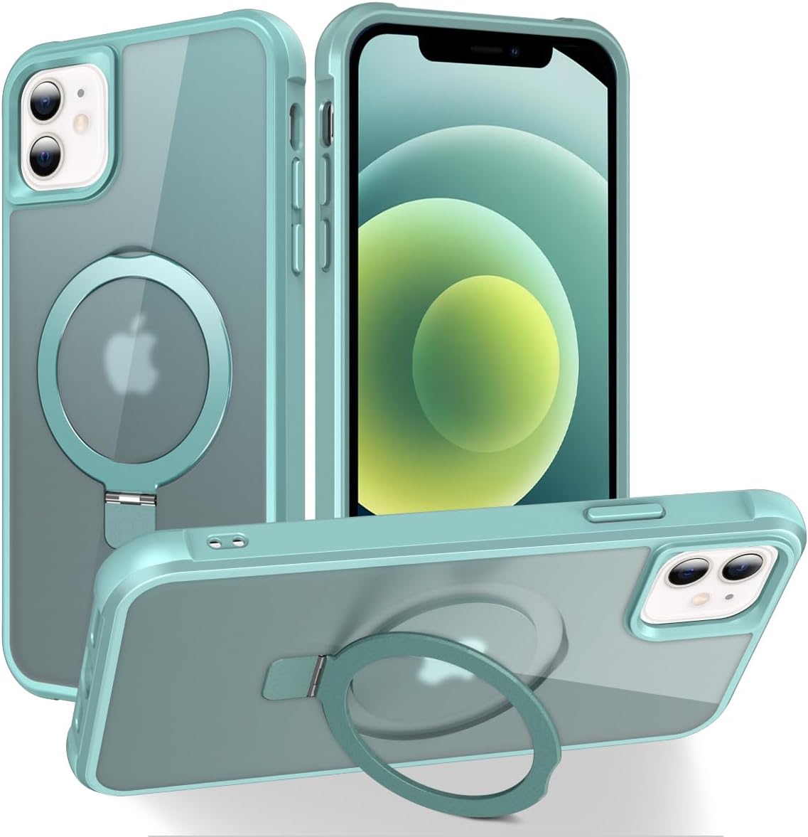 Magnetic Compatible with iPhone 14 Case with Stand [Military Grade Drop Tested][Compatible with Magnet] Ring Translucent Slim Hard Back Soft Edge, Rose Red