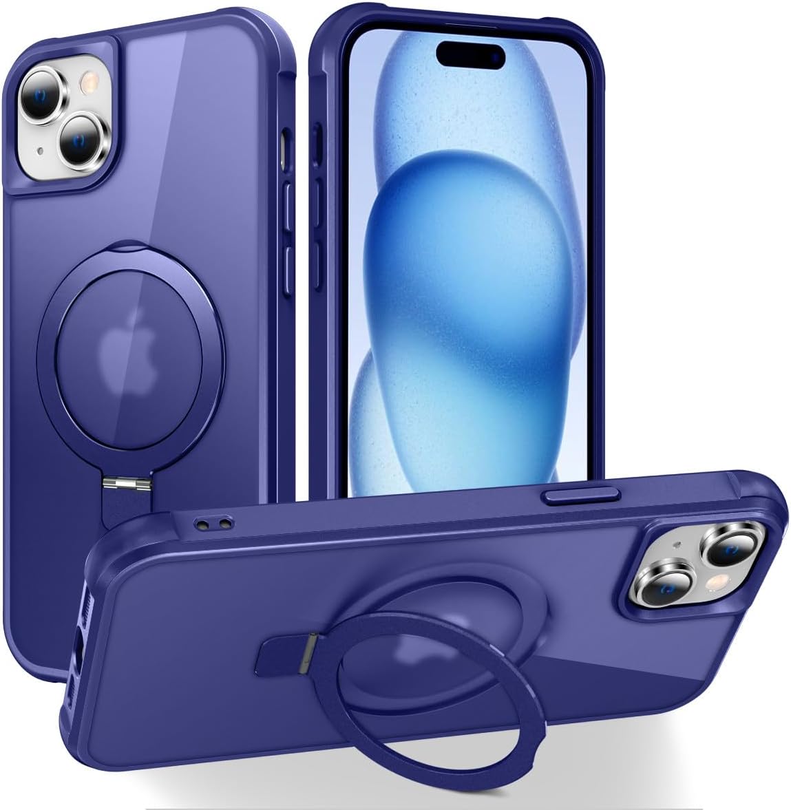 Magnetic Compatible with iPhone 14 Case with Stand [Military Grade Drop Tested][Compatible with Magnet] Ring Translucent Slim Hard Back Soft Edge, Rose Red