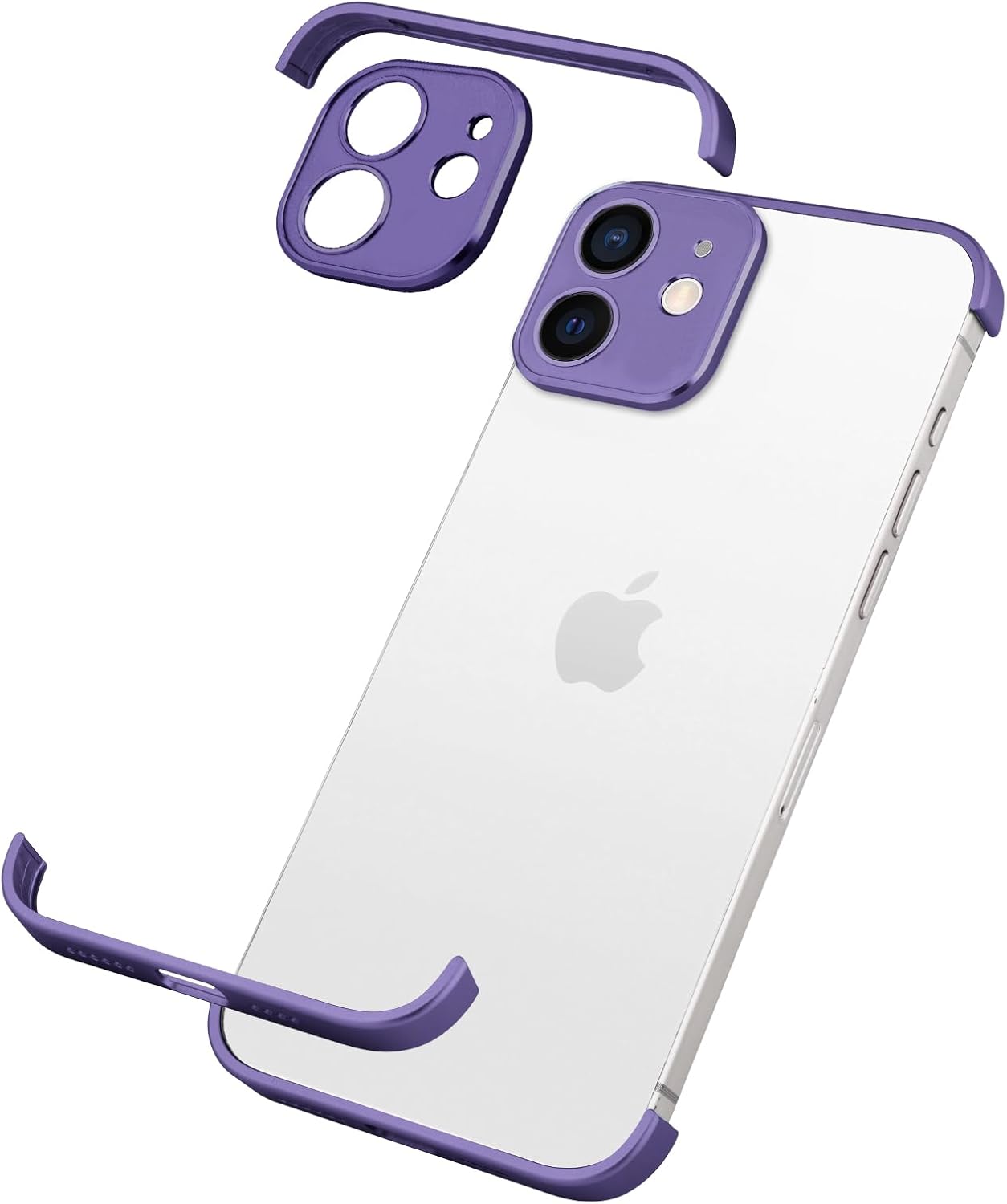 Design for Metal Frameless Phone Case Compatible with iPhone 12 Phone Models with Camera Lens Protector, Metal Shockproof Phone Cover, Minimalist Yet Protective Bumper Shell (Black Metal)