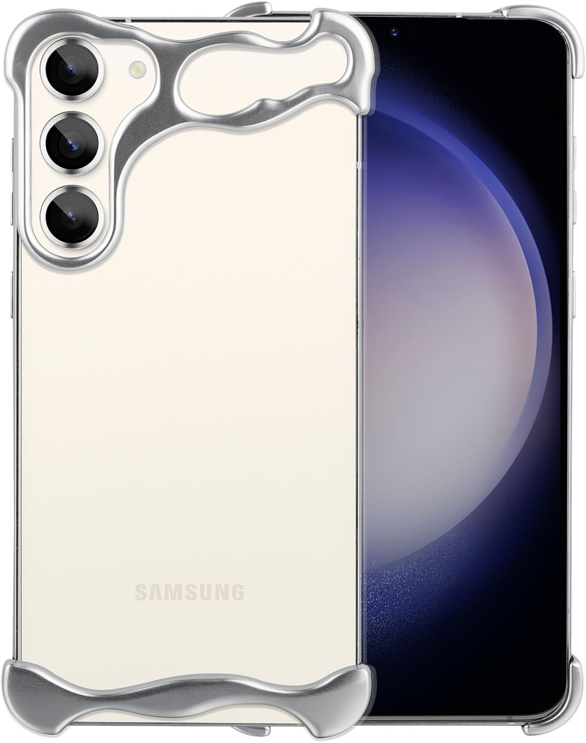 Frameles Phone Case for Samsung Galaxy S24 Plus Phone Case Minimalist Protective Shock Absorption Aerospace Grade Aluminum Shells + Elastomer Inlays Easy Fit (Aluminum Polished Silver)